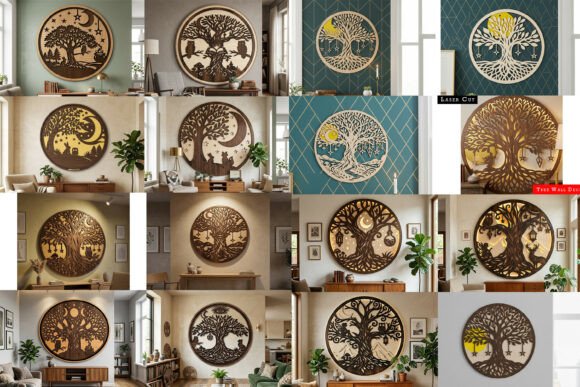 Download Laser Cut Moon Tree Wall Art SVG Bundle - Wall art Collection