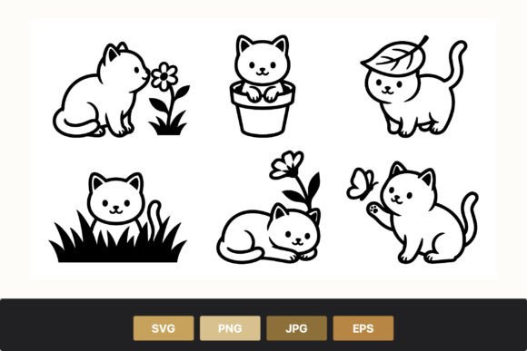 Download Cute Black and White Cat Line Art - Black Collection