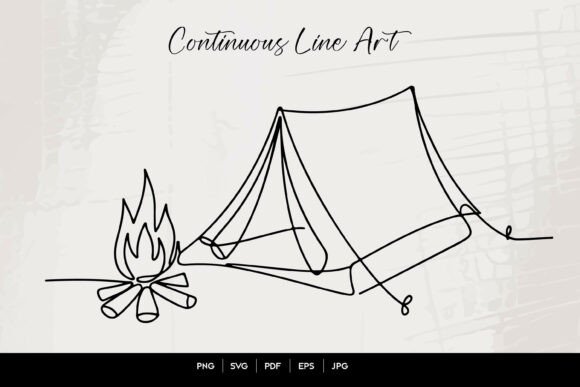 Download Camping Tent and Campfire Continuous Line - Campfire Collection