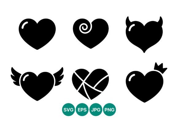 Download Black Hearts with Horns Wings and Crown - Black Collection