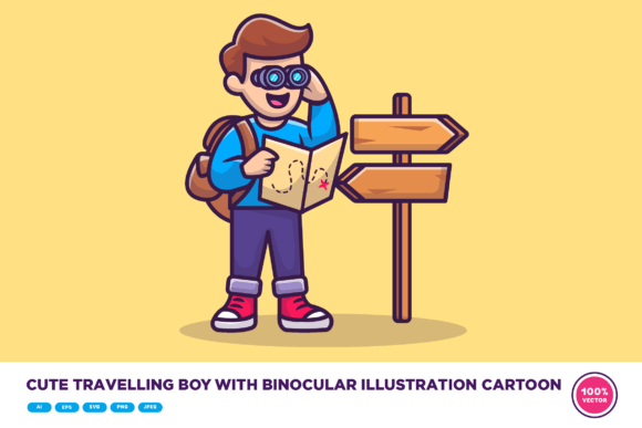 Download Cute Travelling Boy with Binocular - Binocular Collection