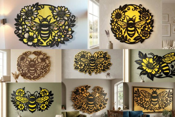 Download Laser Cut Floral Bee Wall Art SVG Bundle - Wall art Collection