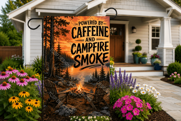 Download Caffeine and Campfire Smoke Garden Flag - Campfire Collection