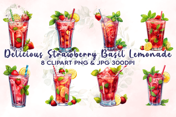 Download Strawberry Basil Lemonade Watercolor - Basil Collection