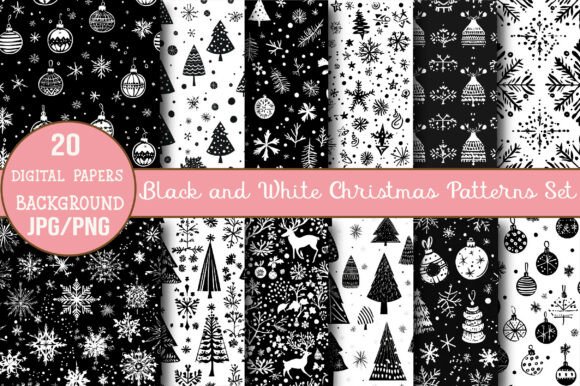 Download Black and White Christmas Patterns Set - Black Collection