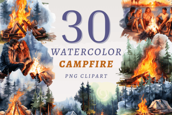 Download Watercolor Campfire PNG Bundle - Campfire Collection