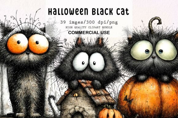 Download Halloween Black Cat Quirky Clipart - Premium Bundle