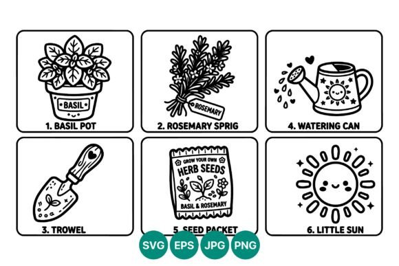 Download Basil and Rosemary Herb Garden Line Art - Basil Collection