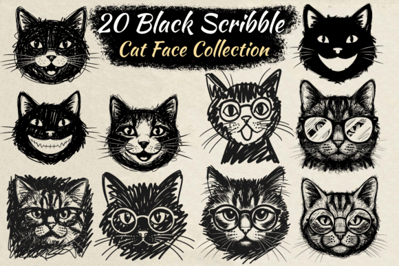 Download Black Scribble Cat Face Collection Svg - Black Collection