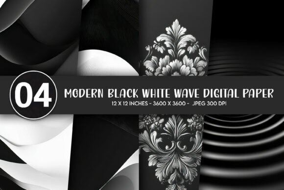 Download Modern Black White Wave Digital Paper - Black Collection