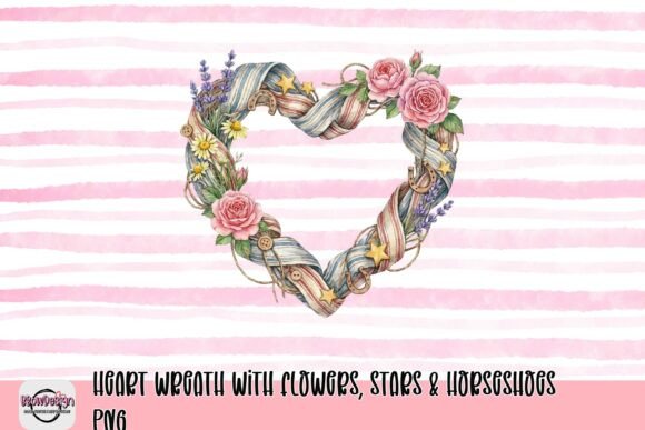 Download Heart Wreath with Flowers, Stars &amp; Horseshoes PNG - Premium Resources