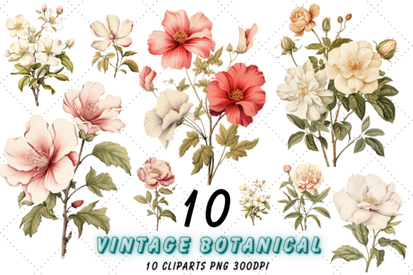Download Vintage Botanical Flowers Clipart Set - Premium Bundle